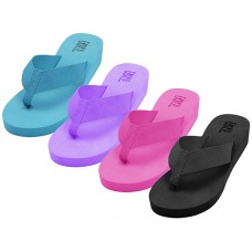 W9339L-A - Wholesale Women's "EasyUSA" Fabric Upper 1½ '' Wedge Thong Sandals ( *Asst. Black, Blue, Pink And Purple ) 